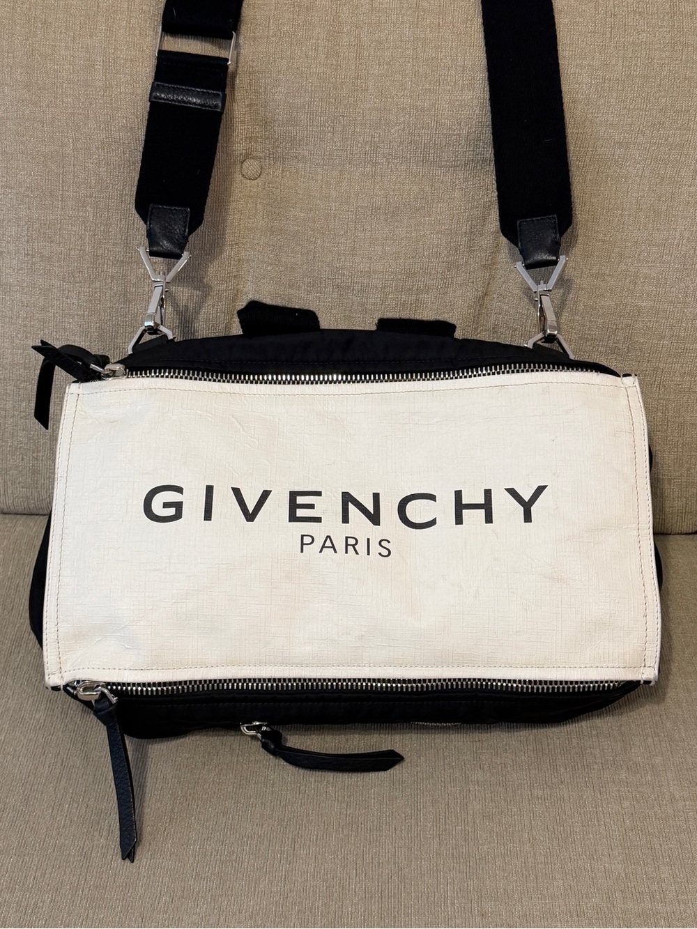 Rare Givenchy Black and White Logo Messenger Bag